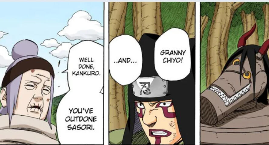 Even Sweet old Lady Chiyo used Kankuro to stunt on this Hoe